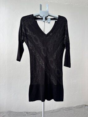 Vintage Cache Black Studded Sweater Dress XS Y2K Open Back V Neck Party NWT